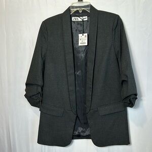 Zara Charcoal Gray Ruched Sleeve Jacket Size Medium New and Lined